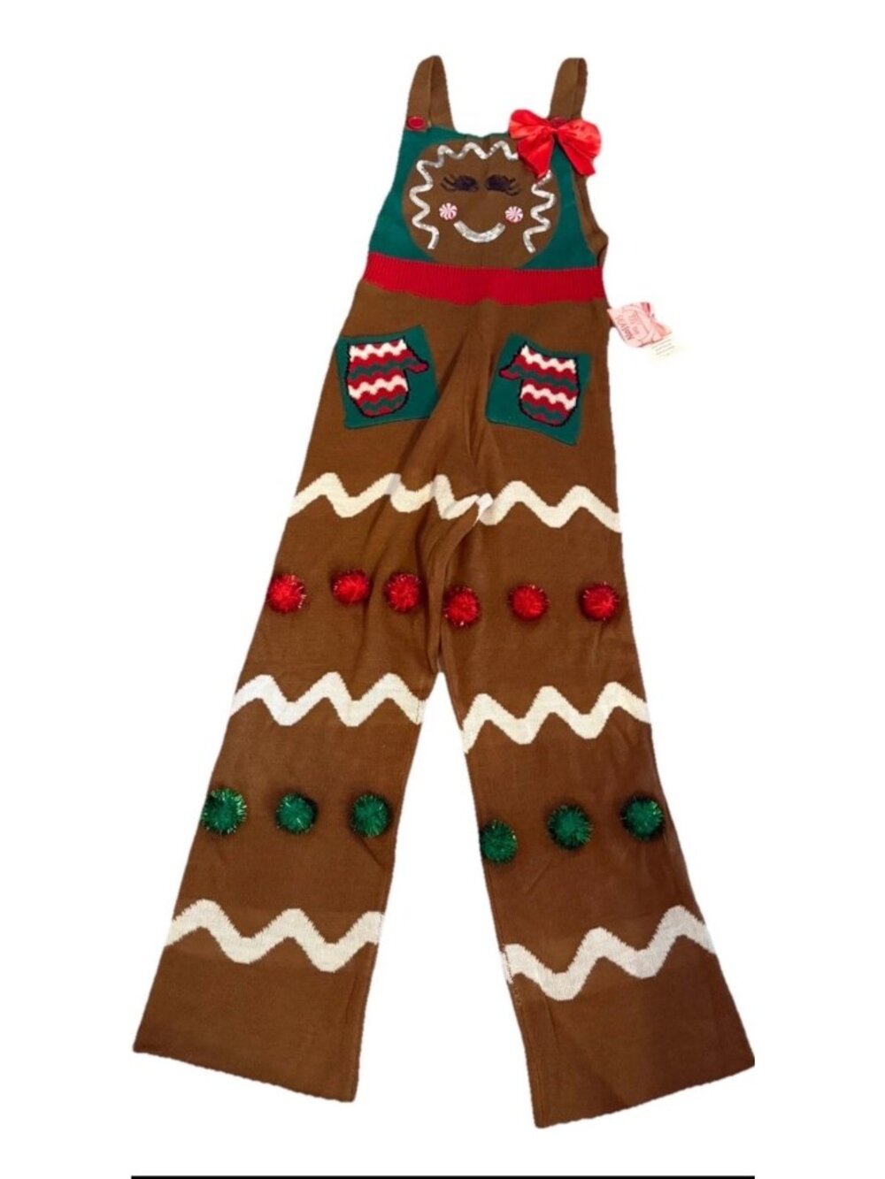 Eyeshadow Gingerbread Woman Knit Christmas Jumpsuit Pompoms Pocket S ASO Tic toc
